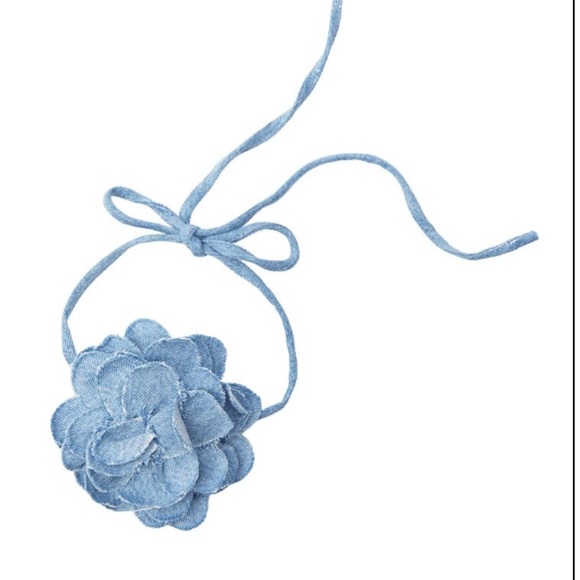 NWT Zara denim flower necklace light Blue. Purchased in Spain. 2024 Season. - Picture 3 of 5